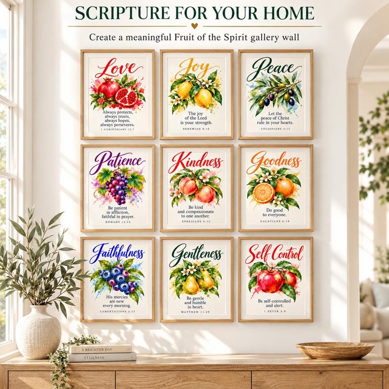 Buy Fruit of the Spirit Watercolor Wall Art, Christian Bible Verse ...