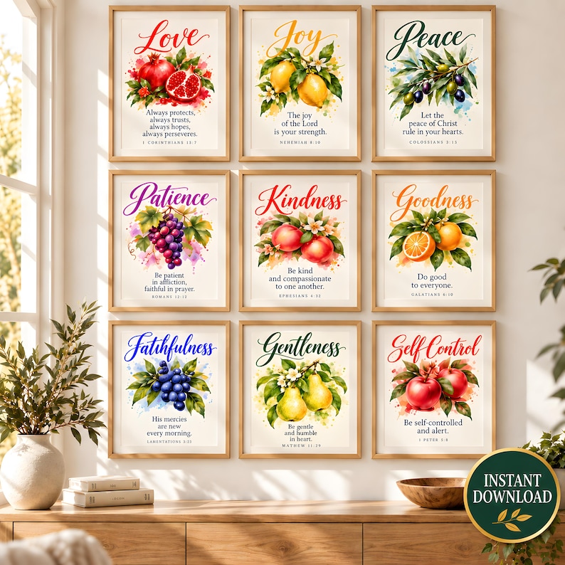 Buy Fruit of the Spirit Watercolor Wall Art, Christian Bible Verse ...