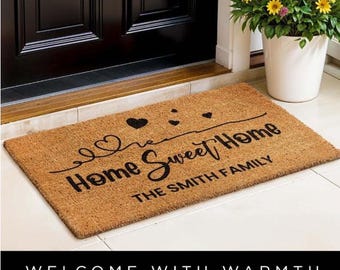Zerbino personalizzato con nome di famiglia, zerbino di benvenuto in fibra di cocco personalizzato, 12 modelli, testo personalizzato, regalo per la nuova casa, decorazione per il portico d'ingresso.