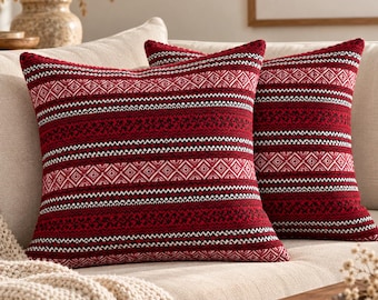 Ukrainian Woven Pillow Covers Set of 2, Geometric Jacquard Cushion Covers, Folk Home Decor