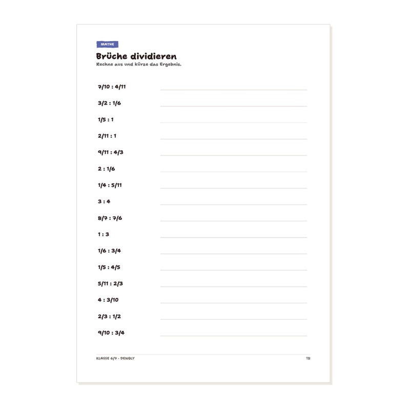 Übungsheft Klasse 6 und 7 PDF Mathe Deutsch Englisch Arbeitsblätter Bruchrechnen Grammatik Zeiten Mittelstufe Lernheft A4 – Seitenvorschau 1