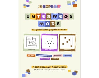 Activiteitenboek voor kinderen (PDF), puzzelboek voor vakanties en autoritten, reisbingo, doolhoven, kleurplaten