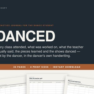 Dance Student Practice and Progress Journal Printable | Ballet, Jazz and Hip Hop Class Log, Teacher Notes, Shows (22 Pages)