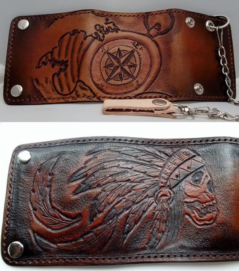 Custom Hand Tooled Leather Trifold Wallet. Your Image/design Etsy