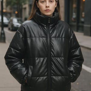 Handmade  Leather  Puffer Jacket for Women – Lightweight, Warm and Windproof Winter Coat