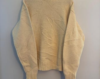 Klasyczny sweter męski RRL Ralph Lauren z wełny, rozmiar L, kremowy, z okrągłym dekoltem, o dużej gramaturze