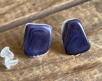 Handmade Wampum Stud Earrings, Buzzards Bay Shell Jewelry, Hypoallergenic