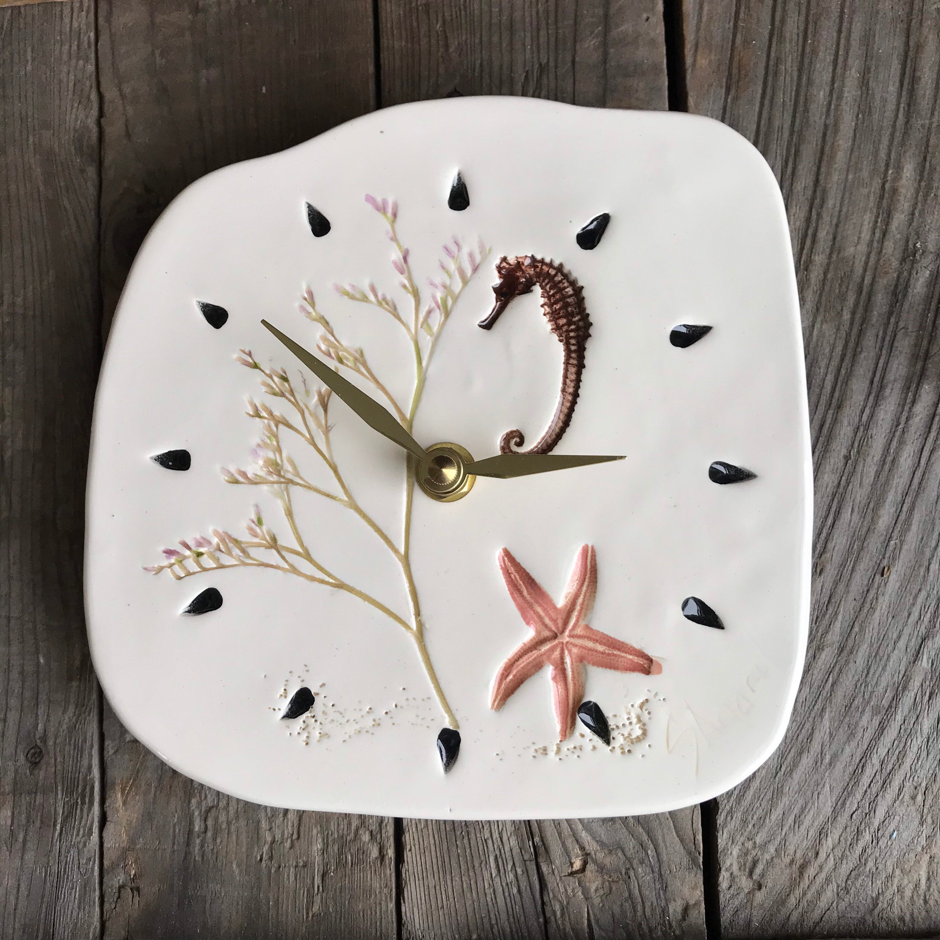 Seahorse Clock Handmade Ceramic seahorse clock Beach Pottery Etsy