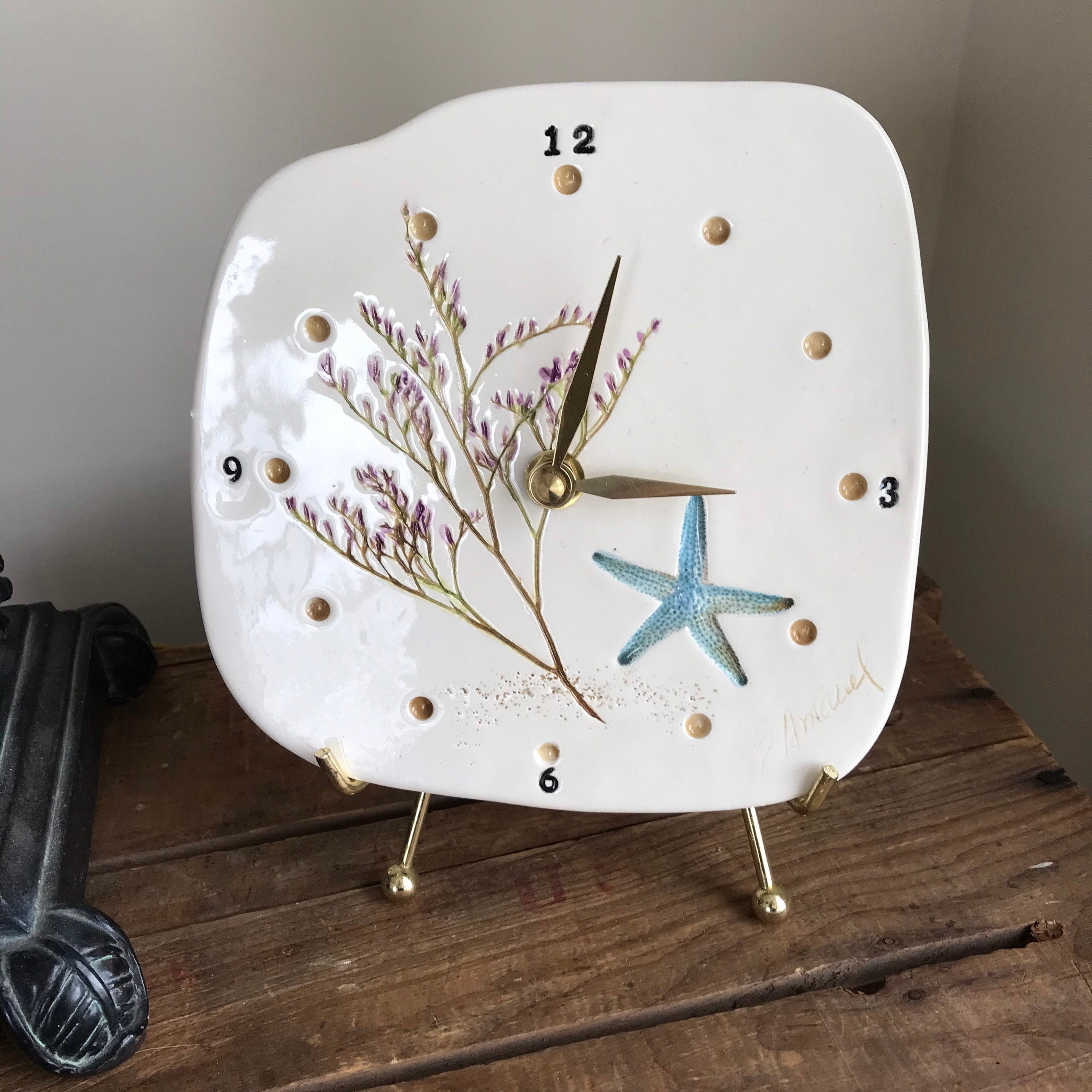 Seahorse Clock Handmade Ceramic seahorse clock Beach Pottery Etsy