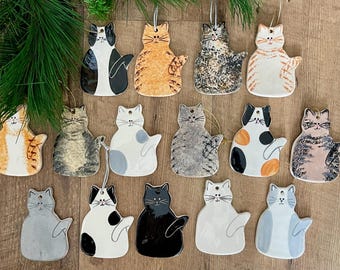Ceramic Cat Ornament : Handmade Kitten Gifts, Black, Orange, Tabby, Gray, Calico, Tortoise, Tuxedo Ornaments
