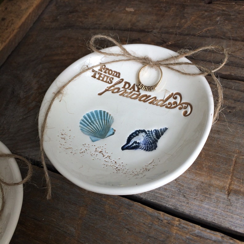 romantic Quote From this day Forward Beach wedding Ring Dish Shell Wedding Ring Bowl Nautical Shell Ring Dish Nautical ring bearer bowl