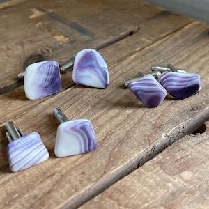 Handmade Wampum Cufflinks : Polished Quahog Shell Jewelry, Cape Cod Groomsman Gifts