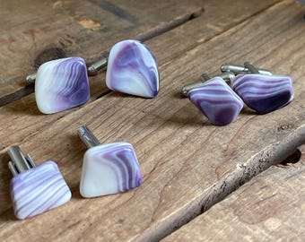 Handmade Wampum Cufflinks : Polished Quahog Shell Jewelry, Cape Cod Groomsman Gifts
