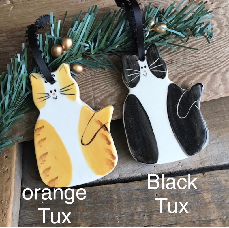 Cat Ornament, new kitten Ornament, handmade cat ornaments, Black cat ornament, Tabby cat Ornament, Gray Cat Ornament, tuxedo cat ornament image 2