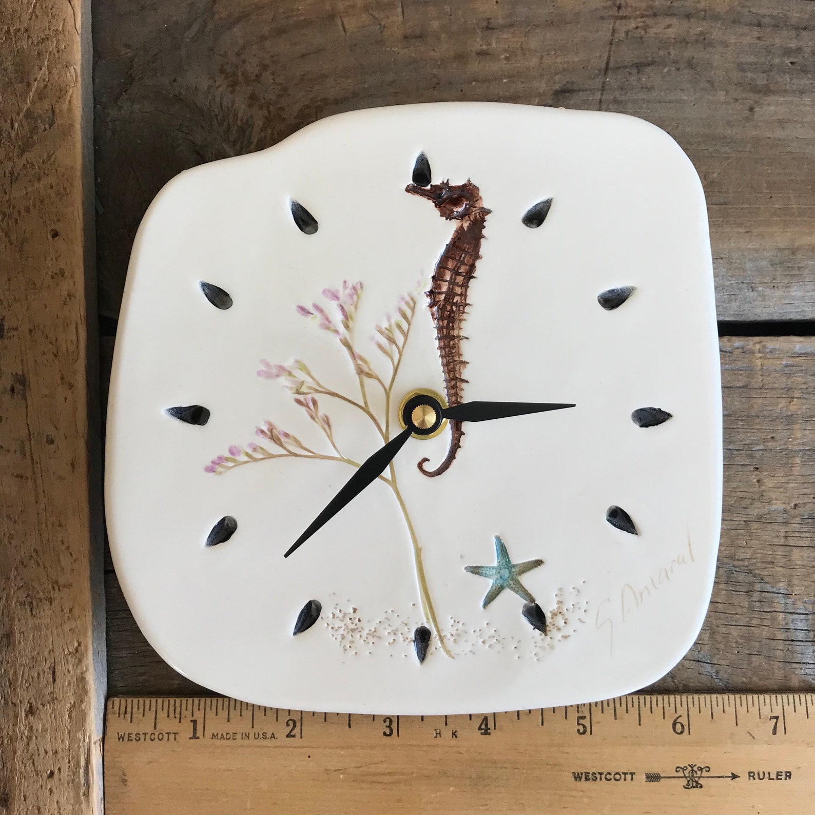 Seahorse Clock Handmade Ceramic seahorse clock Beach Pottery Etsy