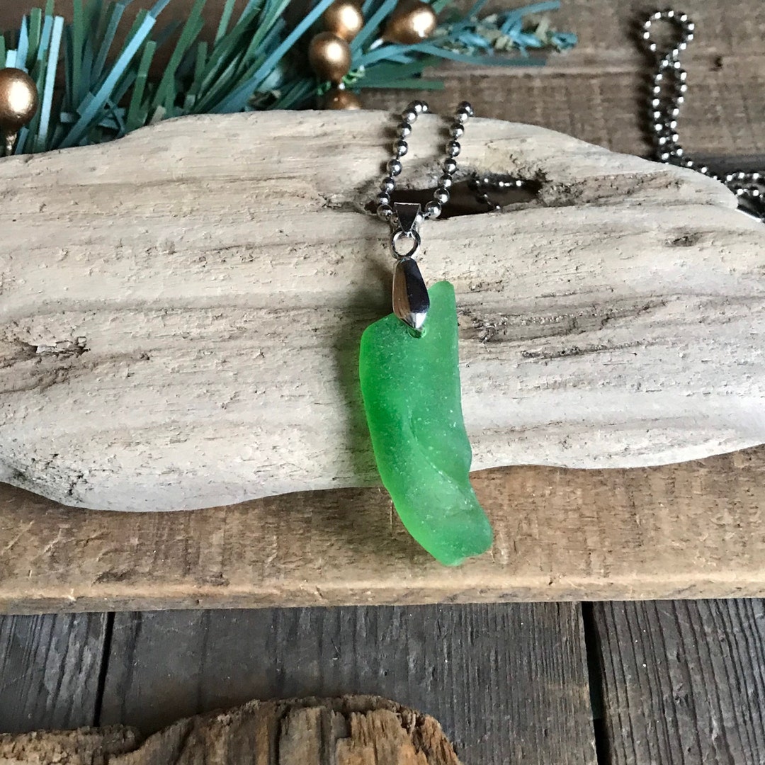Green Sea Glass Necklace, Genuine Sea Glass Jewelry, Beach Glass Gift ...