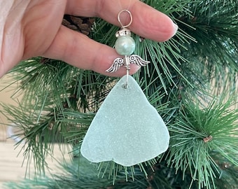 Handmade Blue - green Sea glass Angel : Genuine Beach-Glass, Guardian Angel, New Driver Gift
