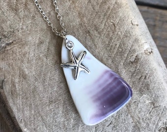 Striped Wampum Pendant, polished Wampum, polished wampum Jewelry, starfish necklace, starfish Adoption gift, Buzzard's Bay Wampum,