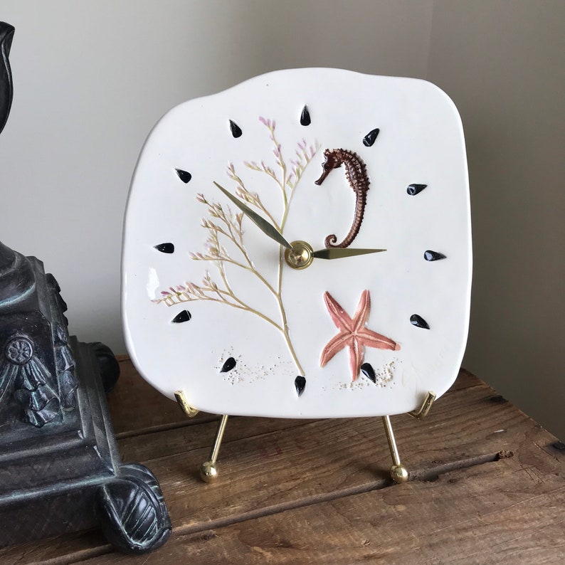 Seahorse Clock Handmade Ceramic seahorse clock Beach Pottery Etsy