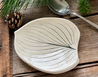 Ceramic Leaf Dish : Gray Soap holder, Kitchen spoon rest, handmade pottery
