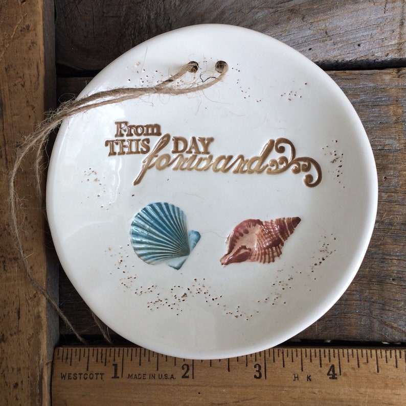 romantic Quote From this day Forward Beach wedding Ring Dish Shell Wedding Ring Bowl Nautical Shell Ring Dish Nautical ring bearer bowl