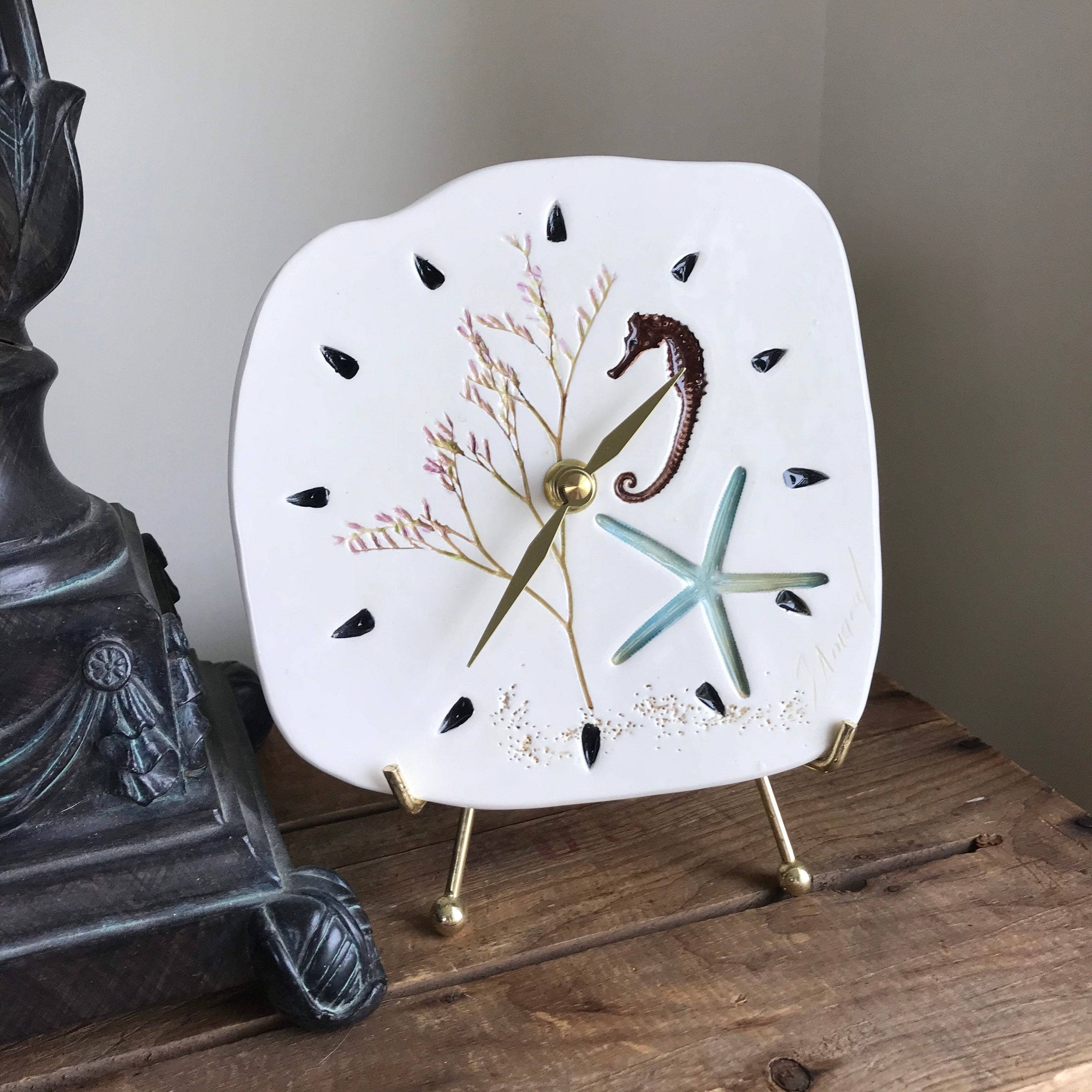 Seahorse Clock Handmade Ceramic seahorse clock Beach Pottery Etsy
