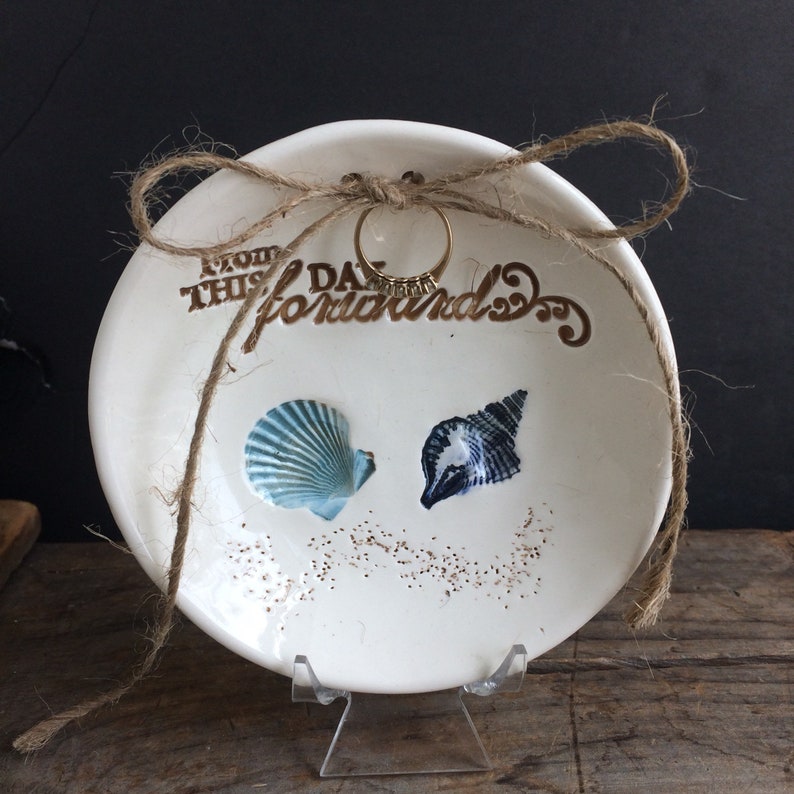romantic Quote From this day Forward Beach wedding Ring Dish Shell Wedding Ring Bowl Nautical Shell Ring Dish Nautical ring bearer bowl