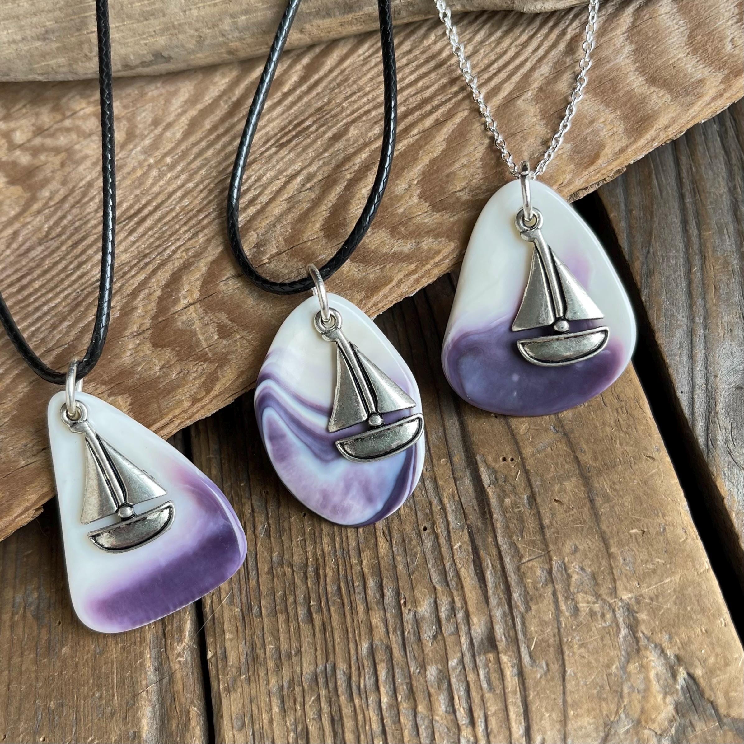 Handmade Wampum Necklace : Sailboat Charm Jewelry, Buzzards Bay