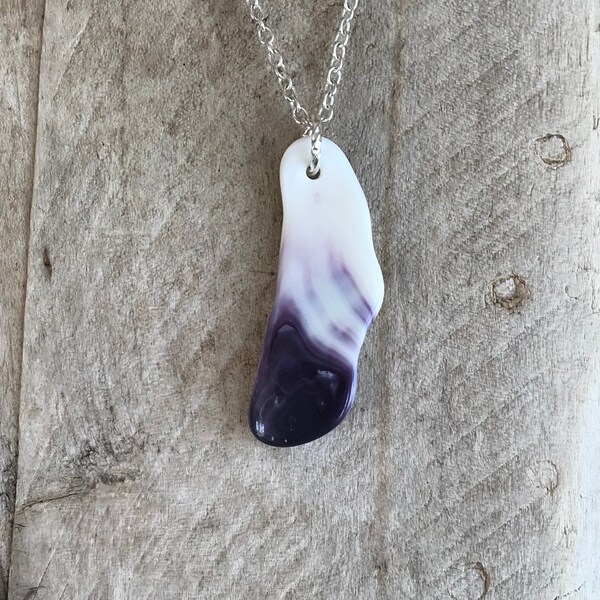 Wampum Necklace, Cape Cod Wampum Jewelry, Striped wampum pendant, polished Wampum Jewelry, dark wampum, Genuine Buzzard's Bay Wampum