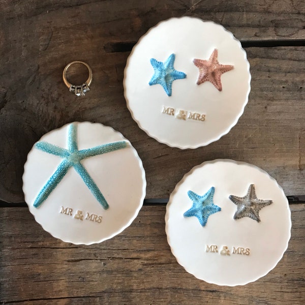 Starfish Ring Dish, Mr & Mrs Ring Dish, Starfish ring bowl, small Beach wedding gift, Wedding Ring Holder, small wedding gift,