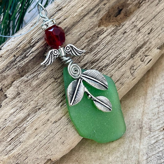 Large Sea Glass Angel ornament : Handmade Sympathy gifts, Genuine Beach Glass suncatcher