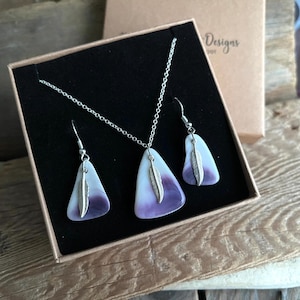Wampum Earrings and Necklace : Polished Buzzards Bay Quahog Shells, Handmade Cape Cod Jewelry Set