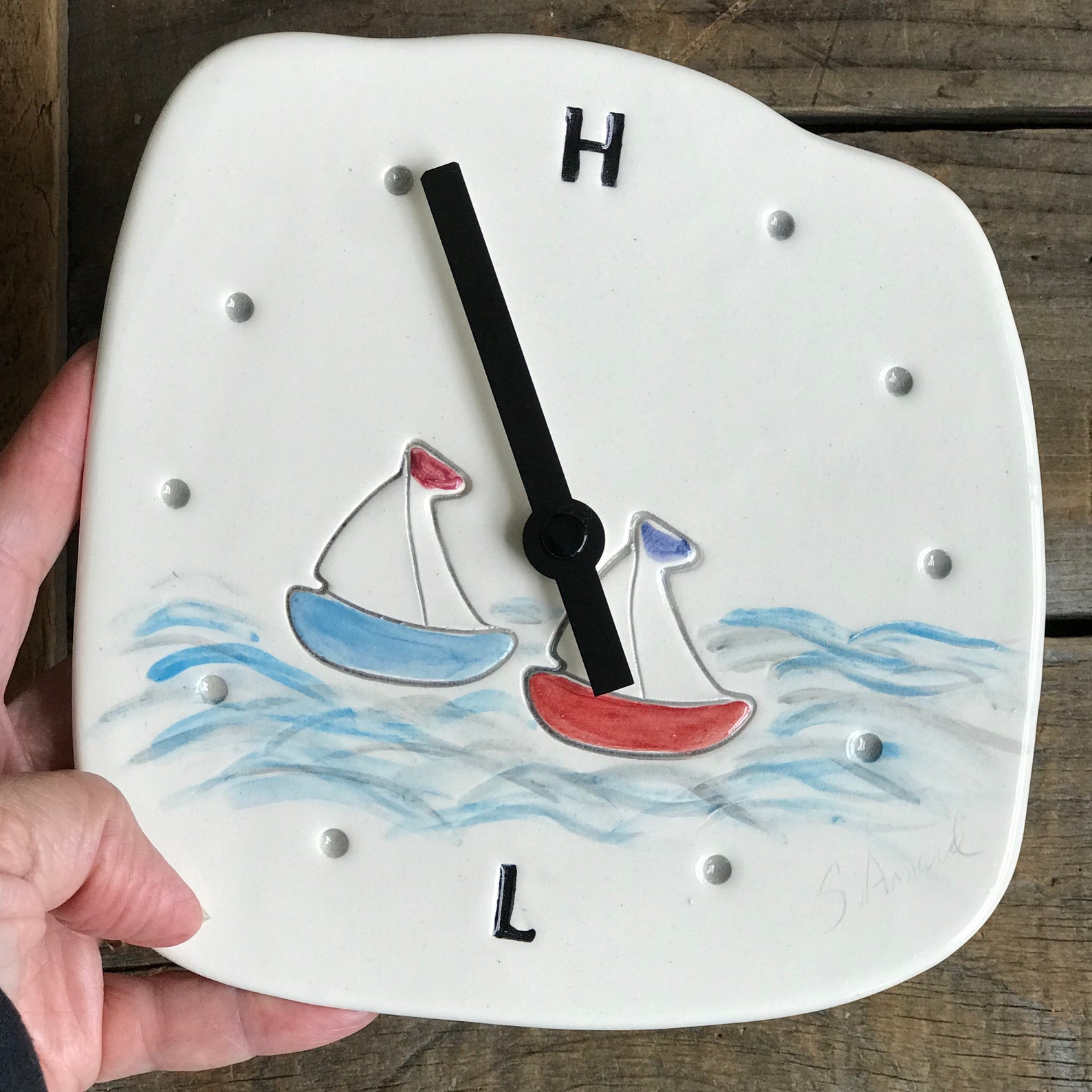 Tide Clocks Ceramic Tide Clock Sailboat Tide Clock Beach Etsy
