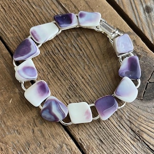 Handmade Wampum Link Bracelet : Polished Buzzard's Bay Quahog Shell Jewelry