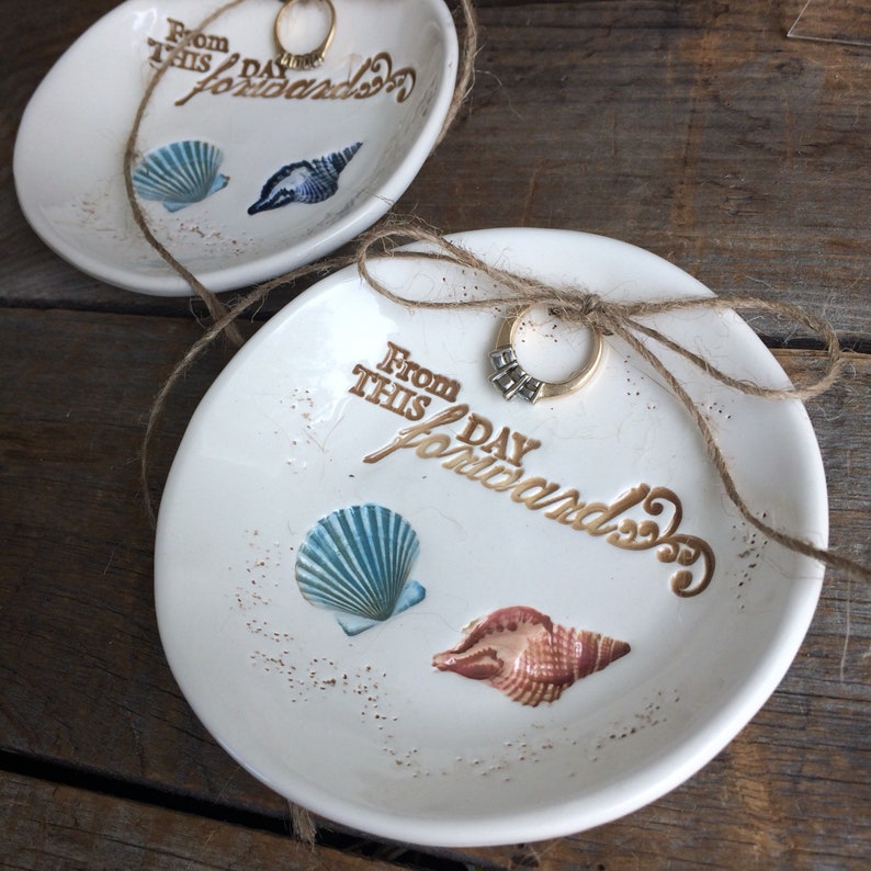 romantic Quote From this day Forward Beach wedding Ring Dish Shell Wedding Ring Bowl Nautical Shell Ring Dish Nautical ring bearer bowl