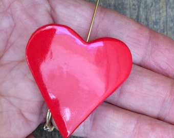Heart pin, Valentine Pin, Heart Shower favor, handmade Ceramic Valentine Pin, Small Valentine gift for teacher, Caregiver or Friend