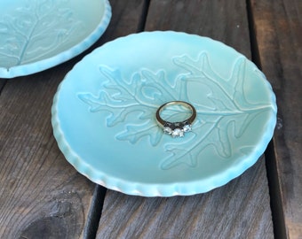 Turquoise Ring Dish, Dusty Miller, tea spoon rest, Botanical tea rest, Leaf dish, tea bag holder, small gift, turquoise ring dish