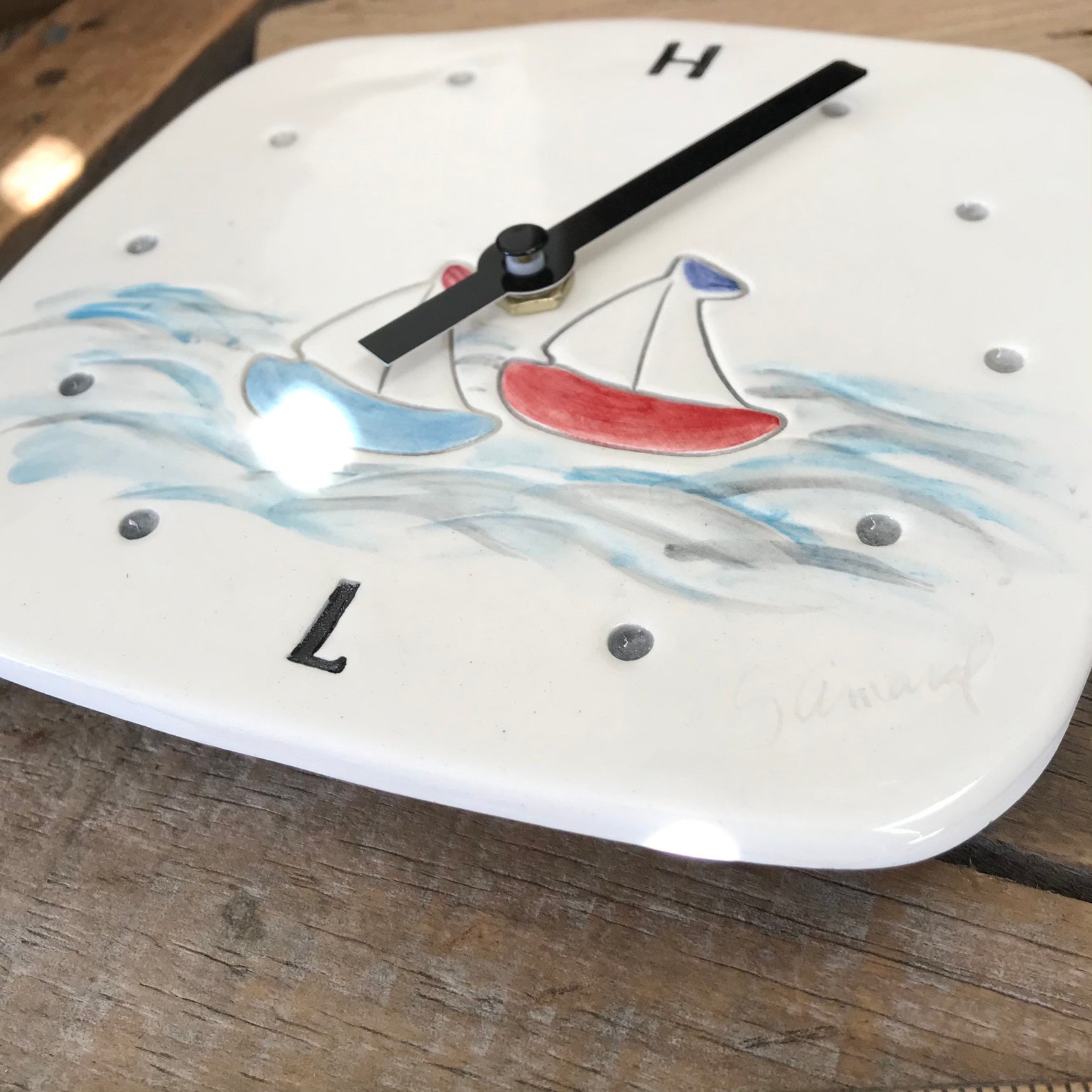 Tide Clocks Ceramic Tide Clock Sailboat Tide Clock Beach Etsy