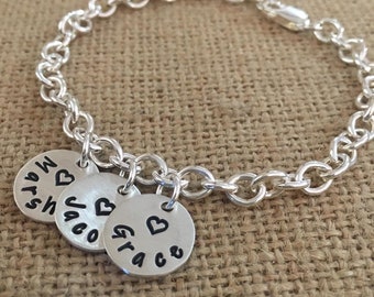 Sterling Silver Personalized Bracelet With Kids Names For Mom, Charm Bracelet For Family With Names, Beautiful Mother Charm Bracelet
