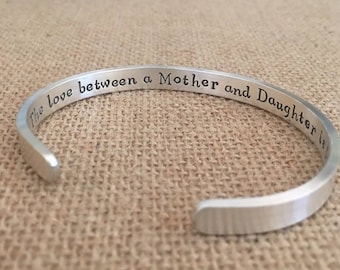 Bracelet For Mom, Love Mother Daughter Customizable Sterling Silver Cuff, Hand Stamped Personalized Bracelet for Mom, Mothers Day Gift