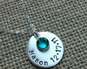 Mom Necklace - Personalized Name Date Birthstone - Hand Stamped Mothers Necklace - Grandma Necklace - New Mommy Necklace
