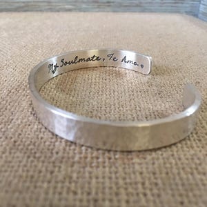 Sterling Silver Custom Cuff Bracelet for Men or Women Fathers Day Bracelet for Him Custom Anniversary Silver Gift for Men Thick Cuff Men