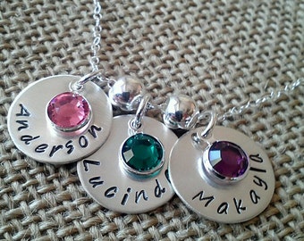 Sterling Silver Mothers Necklace, Kids Names Necklace, Grandkids Necklace, Mom Necklace, Name Birthstone Necklace, Personalized Mom Gift