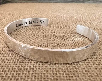 Custom Name Bracelet For Dad, Cuff Bracelet Secret Message, Men&#39;s Metal Cuff Bracelet, Large Inside Engraved Bracelet, Cuff Wide Unique