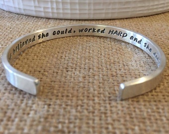 Sterling Silver Graduation Bracelet, Inspirational Graduation Jewelry, Motivation Jewelry Graduate, She Believed She Could Cuff Bracelet