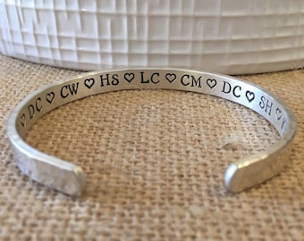 Personalized Sterling Silver Cuff Bracelet, Initial Heart Jewelry