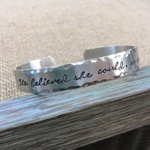 She Believed She Could So She Did Bracelet, Graduation Bracelet, Graduation Gift, Inspiration Bracelet, Jewelry for Her, Stamped Evermore
