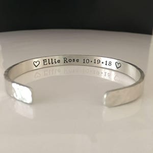 Personalized Mom Bracelet, Custom Cuff With Name And Date, Personalized Sterling Silver Name Bracelet, Stamped Evermore