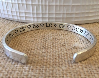 Sterling Silver Customizable Cuff With Names or Initials, Custom Mom Bracelet, Personalized Sterling Silver Initials For Mom From Kids