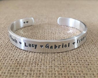 Personalized Sterling Silver Cuff Bracelet for Men – Custom Engraved Men&#39;s Bracelet, Gift for Him, Hand Stamped Jewelry, Minimalist Cuff
